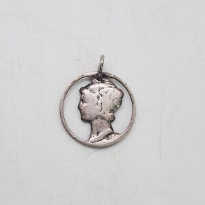 Vintage 90% Silver US Coin Silver Cut-out Mercury Dime 1927 Charm or Pendant